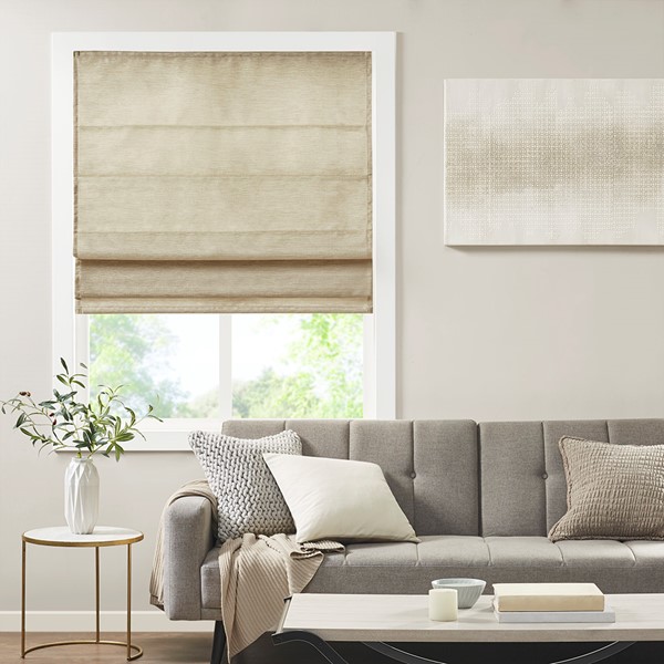 Madison Park Como Printed Faux Silk Room Darkening Cordless Roman Shade in Taupe, 31x64" MP40-7446