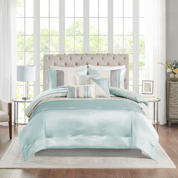 Madison Park Amherst 7 Piece Comforter Set in Aqua, Cal King MP10-2981