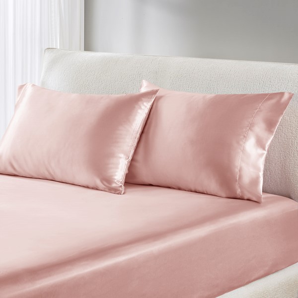 Madison Park Essentials Satin Luxury 2 PC Pillowcases in Blush, Standard MPE21-990