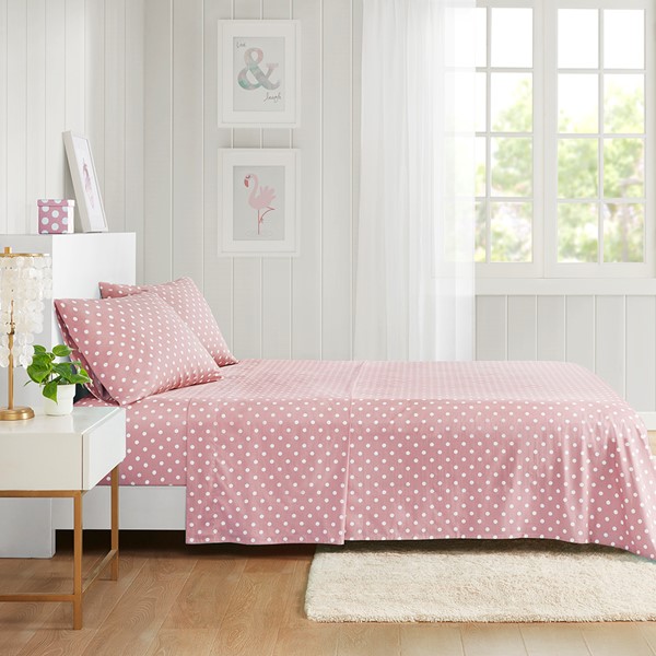 Mi Zone Polka Dot Printed 100% Cotton Sheet Set in Pink, Full MZ20-416