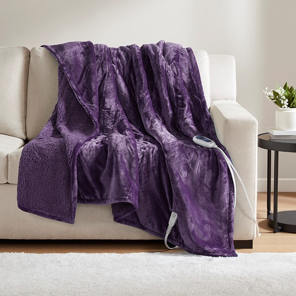 Beautyrest Heated Microlight to Berber Throw in Purple, 60x70" BR54-1927