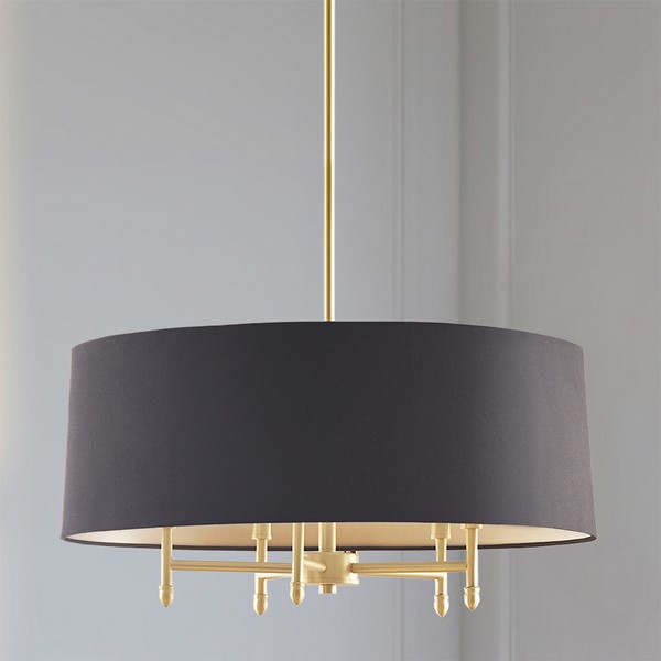 Hampton Hill Presidio 5-Light Dimmable Chandelier with Drum-shaped Fabric Shade & Adjustable Height in Gold/Black FB150-1153