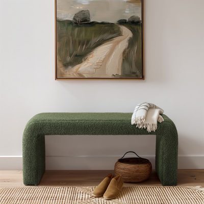 INK+IVY Steve Boucle Waterfall Bench in Green, 42"W II105-0595