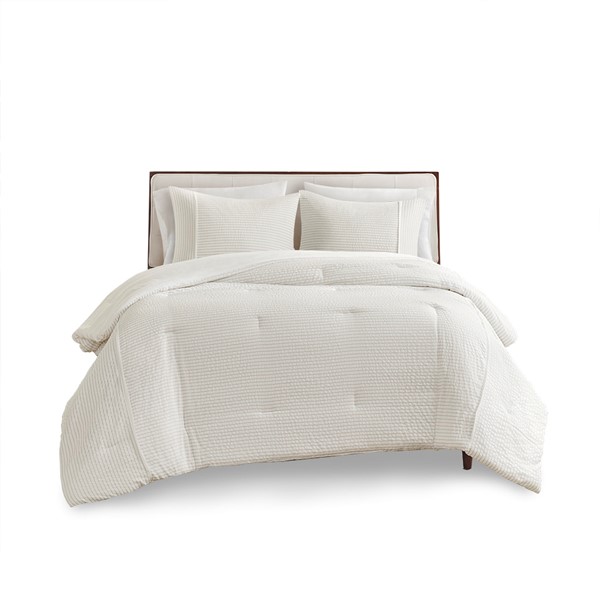 Beautyrest Apollo 3 Piece Striped Seersucker Oversized Comforter Set in Ivory, Full/Queen BR10-3840