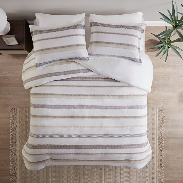 Madison Park Langley 3 Piece Clipped Jacquard  Duvet Cover Set in Neutral, King/Cal King MP12-8167