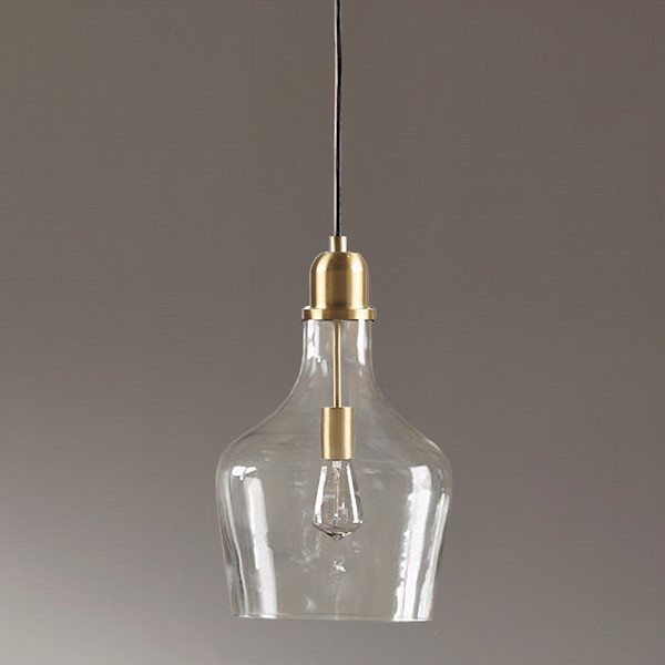 INK+IVY Auburn Bell Shaped Hanging Glass Pendant Light in Gold/Clear, Dia.13" FB151-1179