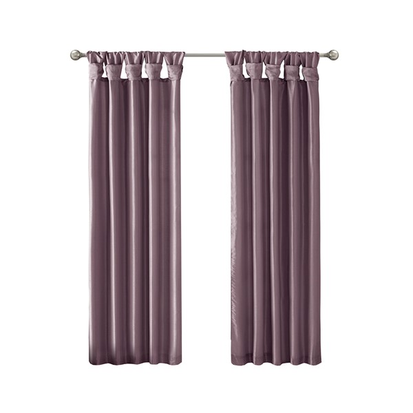 Madison Park Emilia 100% Polyester Solid Faux Silk Lined Twist Tab Window Curtain in Purple, 50x108" MP40-3554