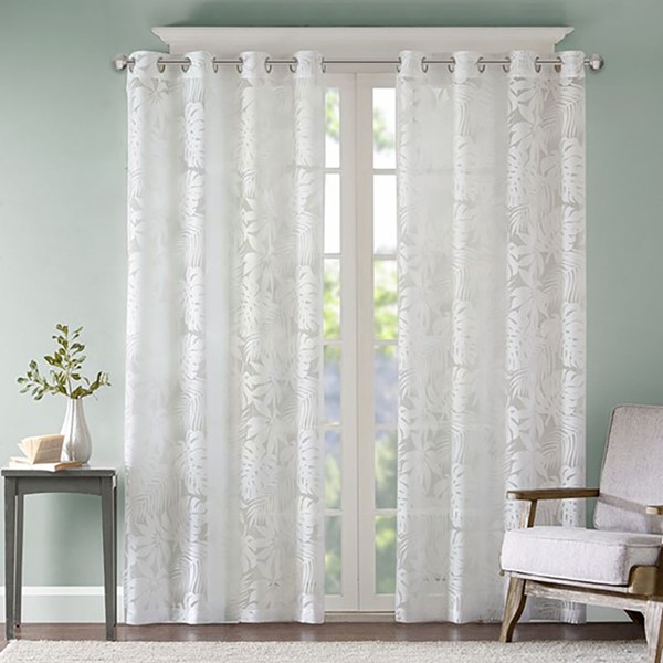 Madison Park Leilani Palm Leaf Burnout Window Sheer in White, 50x63" MP40-4379