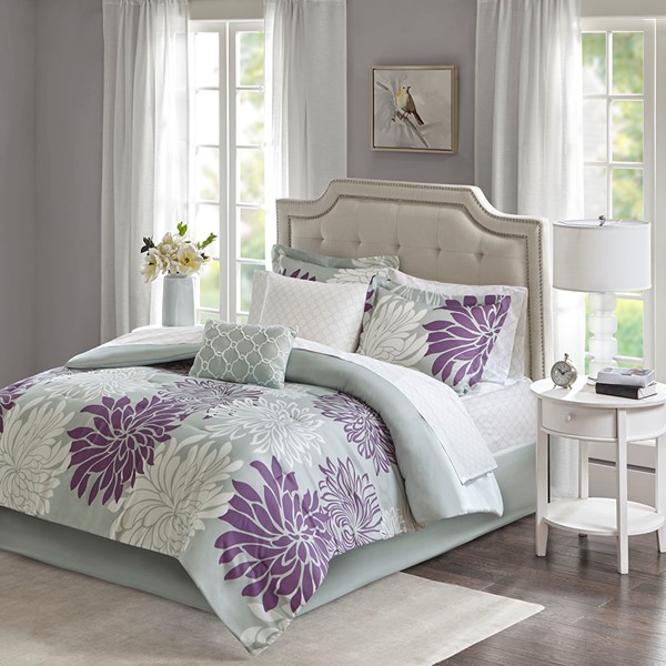 Madison Park Essentials Maible Comforter Set with Cotton Bed Sheets in Purple, Twin MPE10-732