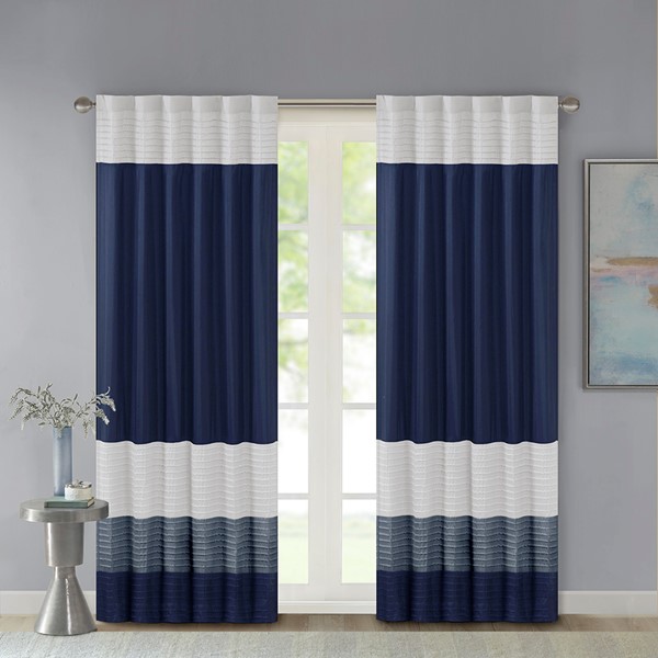 Madison Park Amherst Polyoni Pintuck Curtain Panel in Navy, 50x84" MP40-2225