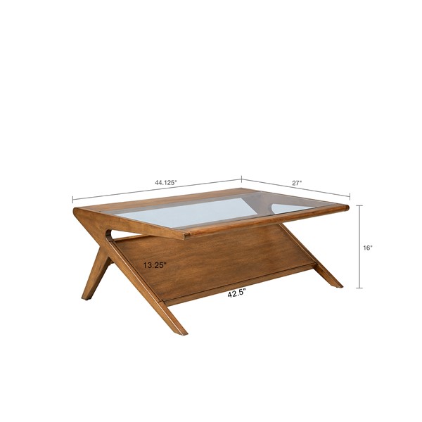 INK+IVY Rocket Coffee Table with Tempered Glass in Pecan IIF17-0045