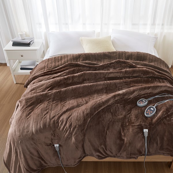 Beautyrest Heated Microlight to Berber Blanket in Chocolate, King BR54-0388