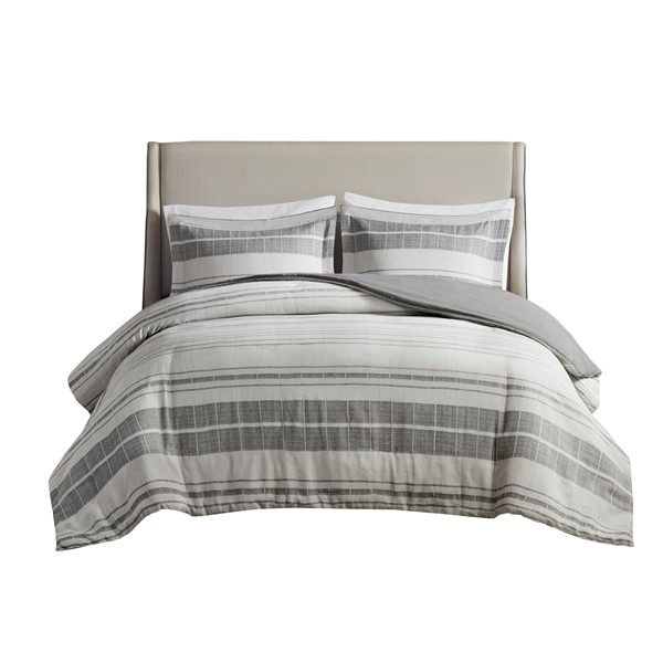 Madison Park Rhodes 3 Piece Stripe Duvet Cover Set in Grey/Multi, King/Cal King MP12-8374