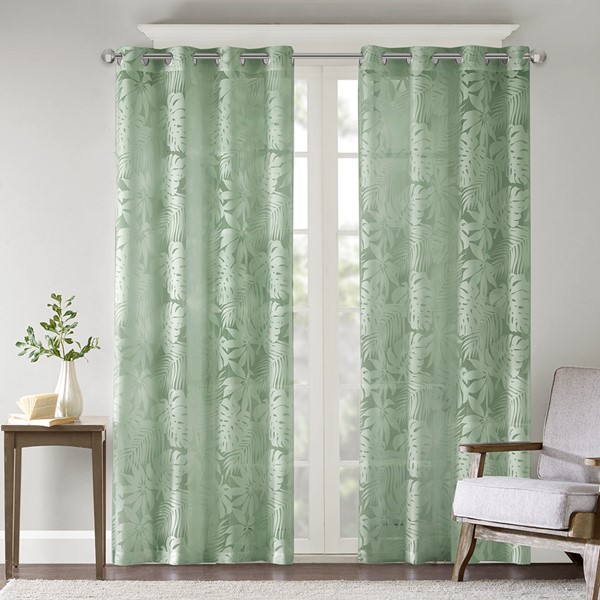 Madison Park Leilani Palm Leaf Burnout Window Sheer in Sage Green, 50x84" MP40-8218