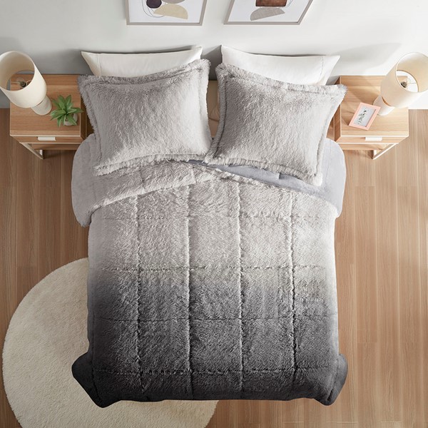 Intelligent Design Brielle Ombre Shaggy Long Fur Comforter Mini Set in Grey, Full/Queen ID10-2147