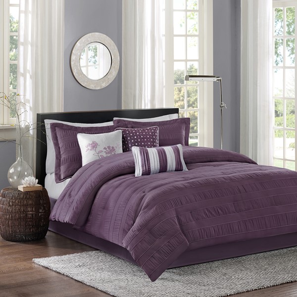 Madison Park Hampton 7 Piece Jaquard Comforter Set in Plum, Cal King MP10-1028