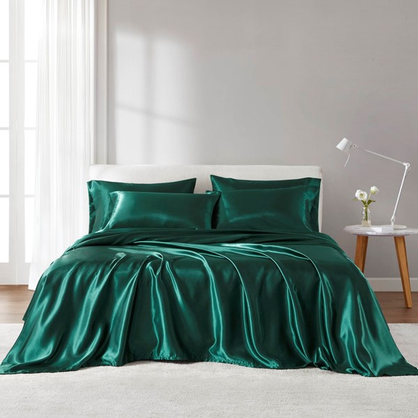 Madison Park Essentials Satin Luxury Sheet Set in Emerald, Cal King MPE20-1148