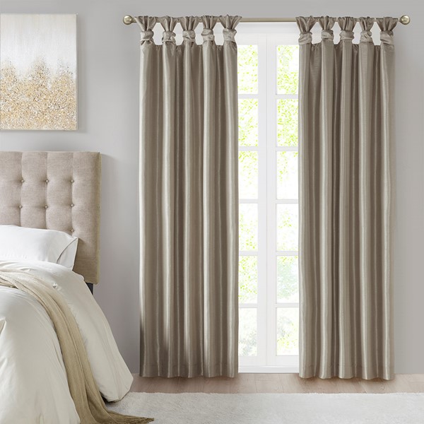 Madison Park Emilia 100% Polyester Solid Faux Silk Lined Twist Tab Total Blackout Window Curtain in Pewter, 50x84" Blackout MP40-7407