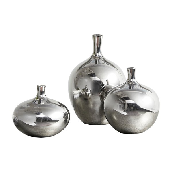 Madison Park Signature Ansen Mirrored Ceramic Decorative Vases 3-piece set in Silver, 3-Piece MPS162-347