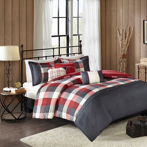 Madison Park Ridge 6 Piece Herringbone Duvet Cover Set in Red, King/Cal King MP12-4673