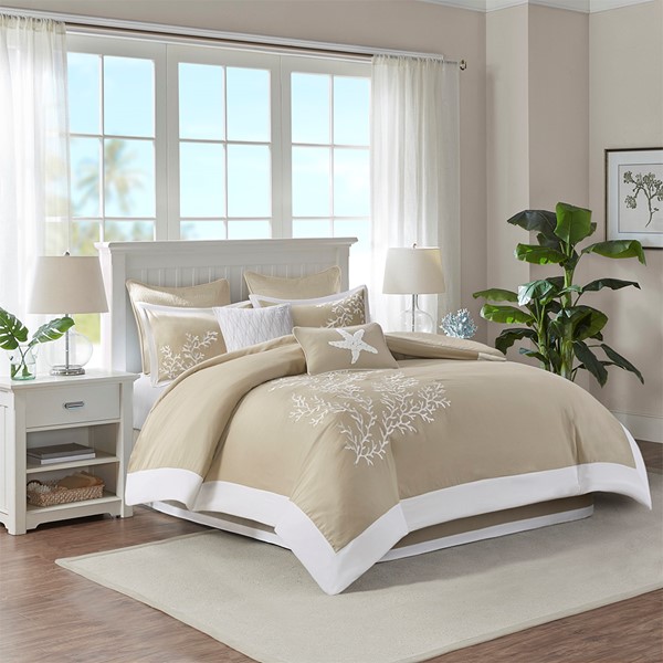 Harbor House Coastline 6 Piece Oversized Cotton Jacquard Comforter Set in Khaki, Queen HH10-1545