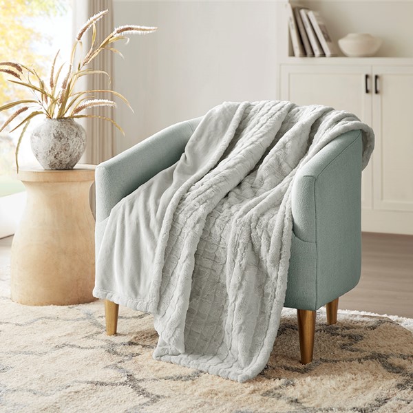 Beautyrest Zuri Oversized Faux Fur Heated Throw in Grey Texture, 50x70" BR54-4698