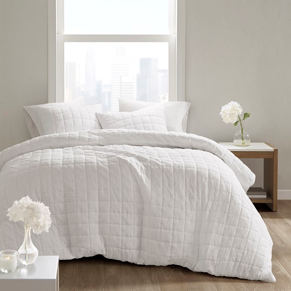 N Natori Cocoon 3 Piece Quilt Top Comforter Mini Set in White, King/Cal King NS10-3654