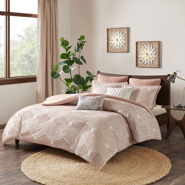 INK+IVY Ellipse Cotton Jacquard Duvet Cover Set in Blush, Full/Queen II12-1054