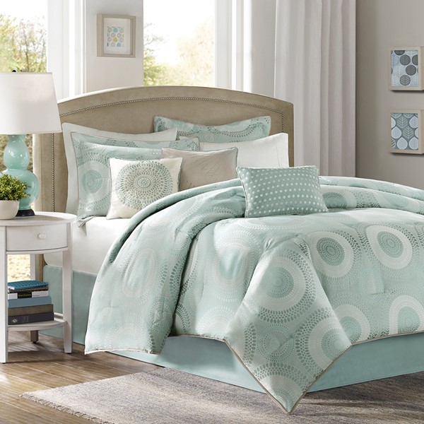 Madison Park Baxter 7 Piece Jaquard Comforter Set in Seafoam/Sage, King MP10-349