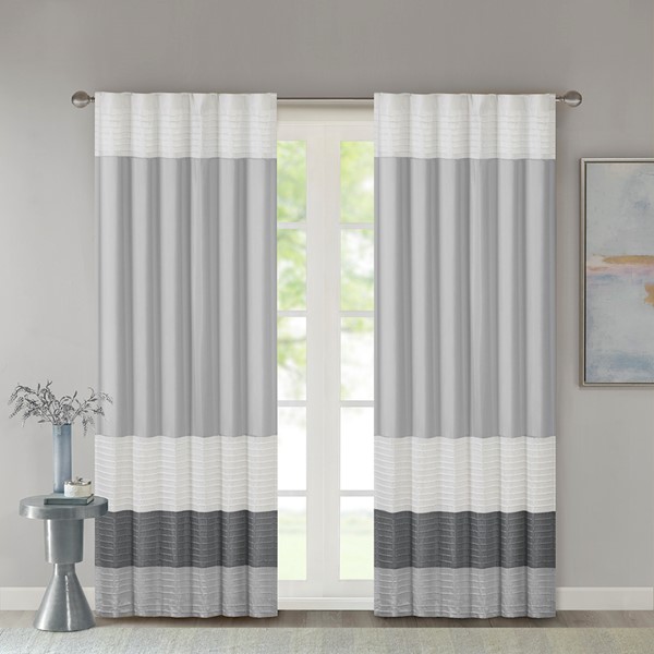 Madison Park Amherst Polyoni Pintuck Curtain Panel in Grey, 50x84" MP40-4373