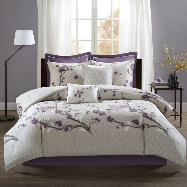 Madison Park Holly 8 Piece Cotton Comforter Set in Purple/Taupe, Cal King MP10-4168