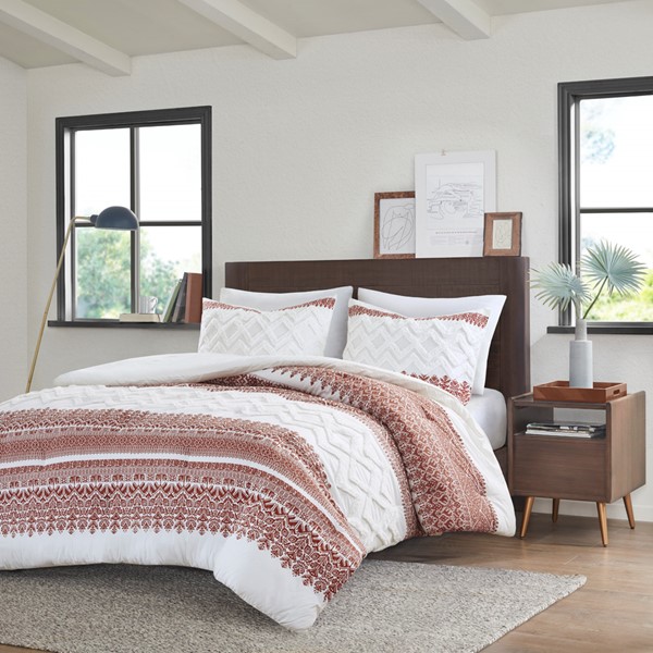 INK+IVY Mila 3 Piece Cotton Comforter Set with Chenille Tufting in Auburn, King/Cal King II10-1316