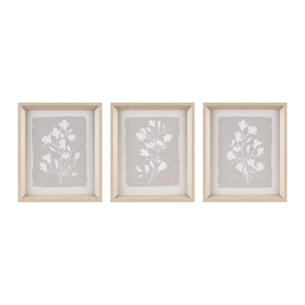 Madison Park Fair Florets 3-piece Framed Glass Wall Art Set in Beige MP95G-0298