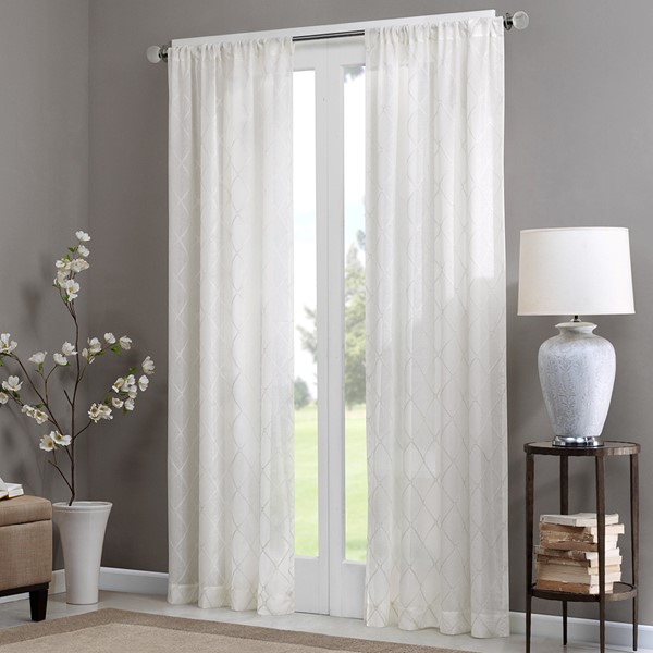 Madison Park Irina Diamond Sheer Window Curtain Panel in White, 50x84" MP40-1064