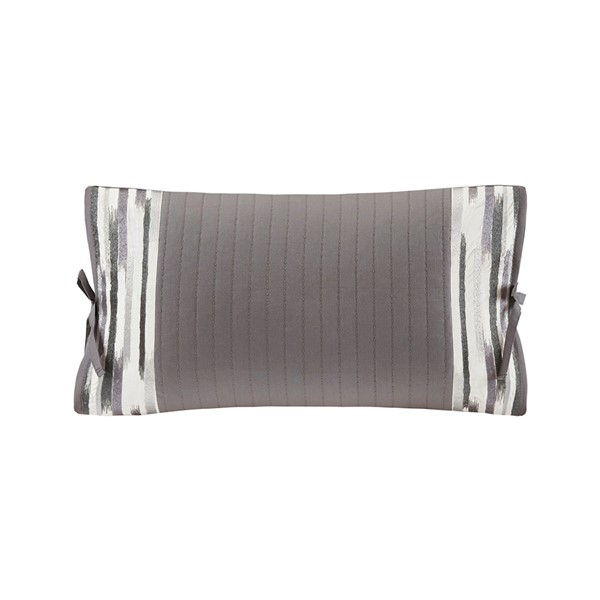 N Natori Hanae Embroidered Cotton Oblong Decorative Pillow in Grey, 12x20" NS30-3254