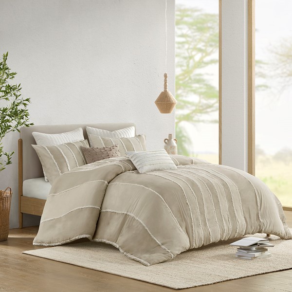 INK+IVY Shay 3 Piece Striped Cotton Duvet Cover Set in Taupe, King/Cal King II12-1327