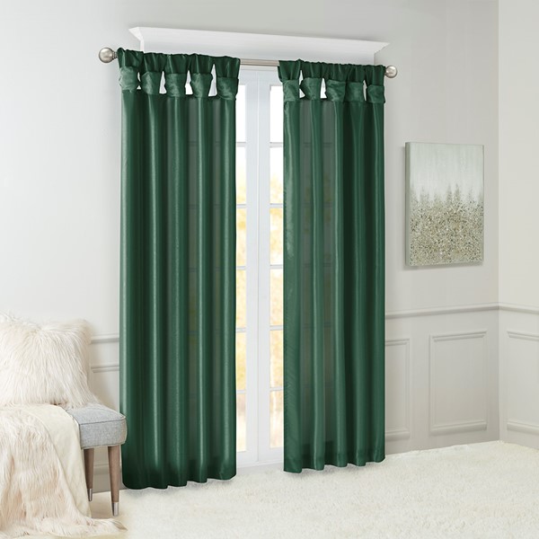 Madison Park Emilia 100% Polyester Solid Faux Silk Lined Twist Tab Window Curtain in Green, 50x95" MP40-8334