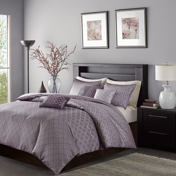 Madison Park Biloxi 6 Piece Jaquard Duvet Cover Set in Purple, King/Cal King MP12-3054