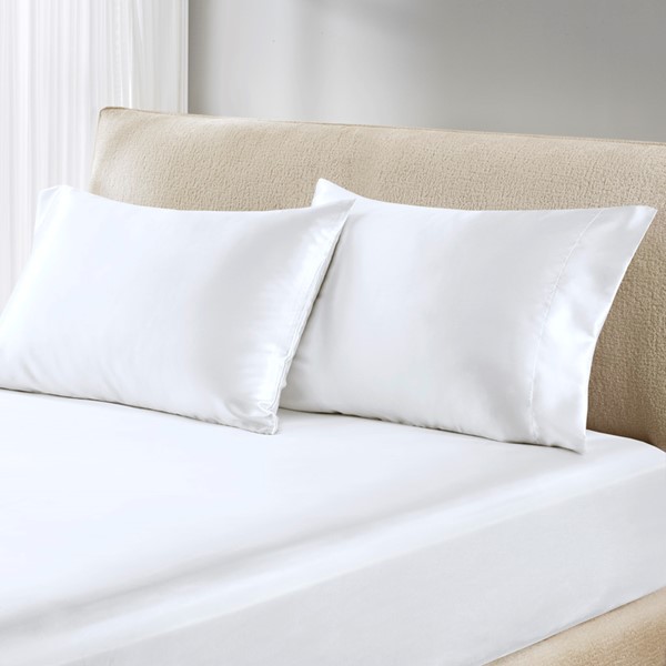 Madison Park Essentials Satin Luxury 2 PC Pillowcases in White, King MPE21-916