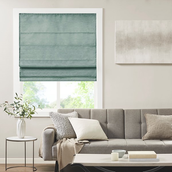 Madison Park Como Printed Faux Silk Room Darkening Cordless Roman Shade in Green, 31x64" MP40-7938