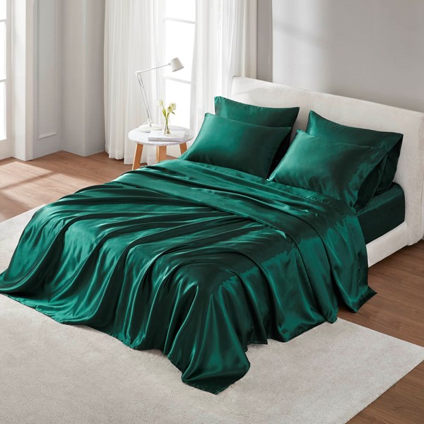 Madison Park Essentials Satin Luxury Sheet Set in Emerald, King MPE20-1147