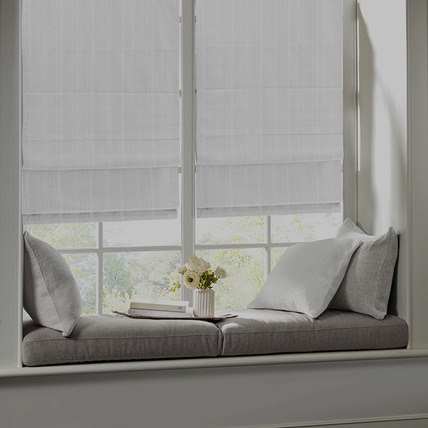 Madison Park Galen Basketweave Cordless Roman Shade Collection in White, 27x64" Blackout MP40-7986