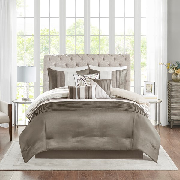 Madison Park Amherst 7 Piece Comforter Set in Natural, Cal King MP10-123