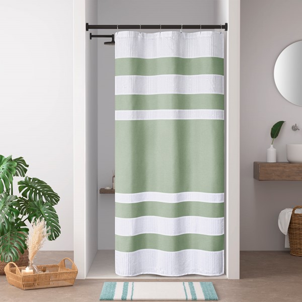 Madison Park Spa Waffle Shower Curtain with 3M Treatment in Sage Green, 36x72'' MP70-8566