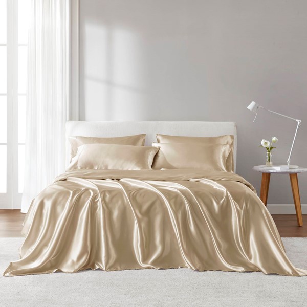 Madison Park Essentials Satin Luxury Sheet Set in Champagne, Full MPE20-1159