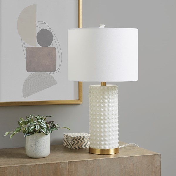 INK+IVY Grace Ivy Textured Dot Table Lamp in White/Gold II153-0146