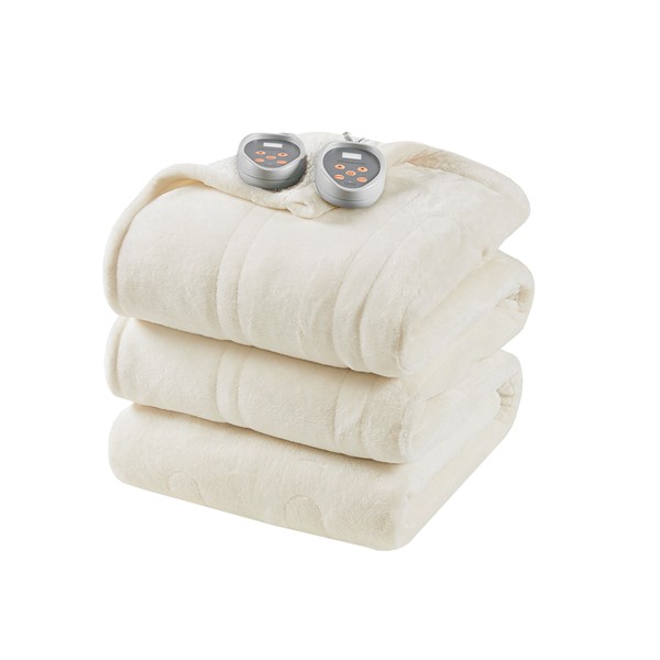 Beautyrest Heated Microlight to Berber Blanket in Ivory, Queen BR54-0652