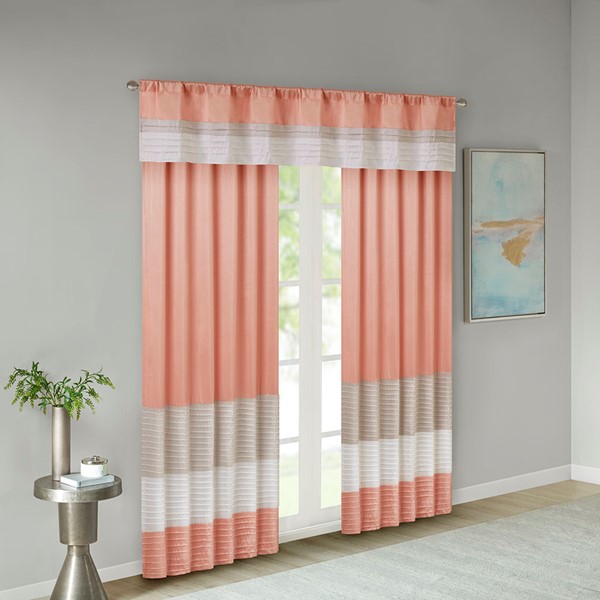 Madison Park Amherst Polyoni Pintuck Curtain Panel in Coral, 50x84" MP40-4372