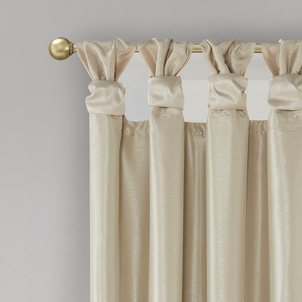 Madison Park Emilia 100% Polyester Solid Faux Silk Lined Twist Tab Total Blackout Window Curtain in Champagne, 50x95" Blackout MP40-6369