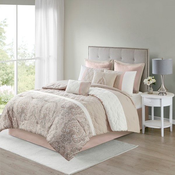 510 Design Shawnee 8 Piece Comforter Set in Blush, Queen 5DS10-0222